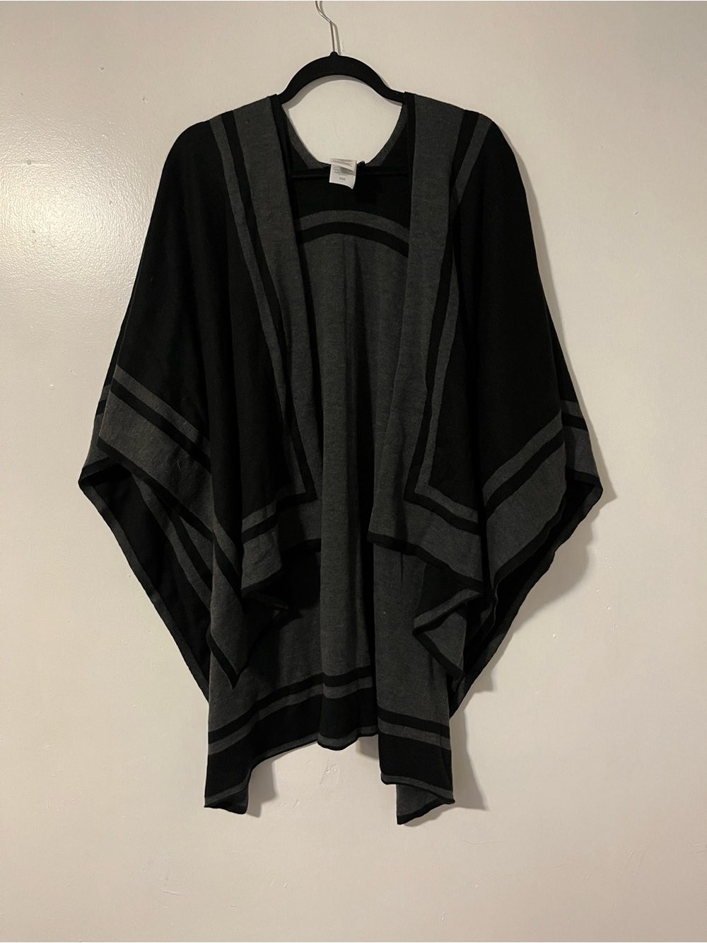 Ralph Lauren Black and Charcoal Striped Open-Front Knit Poncho Shall